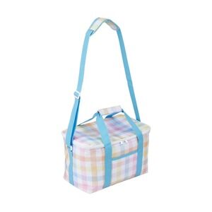 New Kmart Insulated Lunch Bag Pastel Checkered Cooler with Adjustable Strap Blue